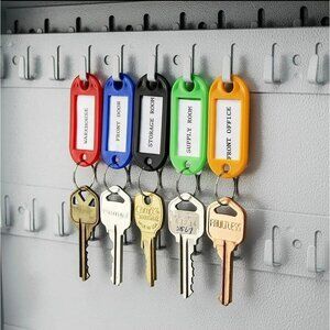 20-100 Plastic Key Tags Metal Ring Luggage Card Name Label Keychain Split Rings